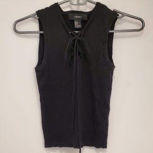 Black Stretchy Lace-Up Crop-Top, Size Small